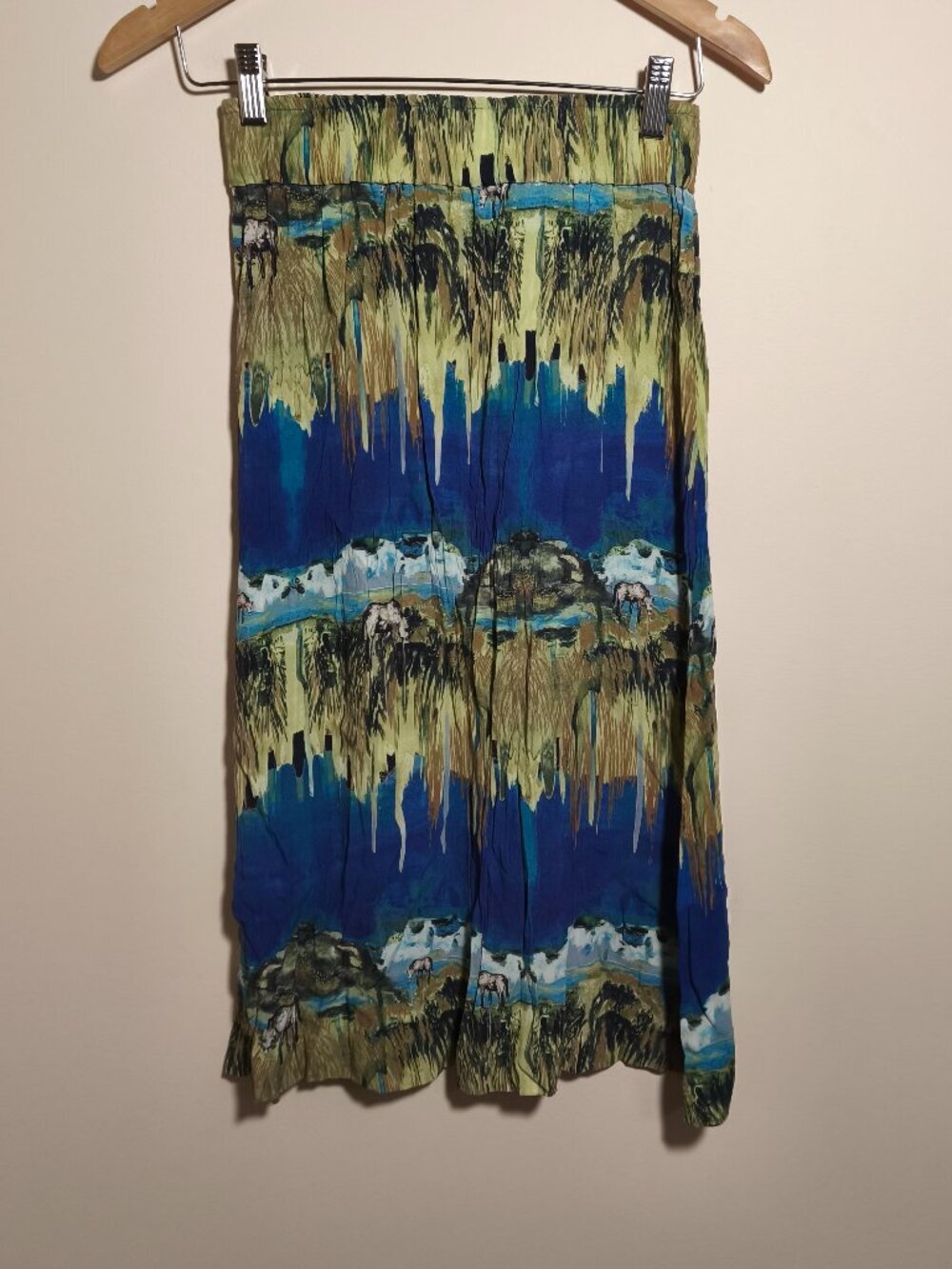 & Other Stories Pull On Midi Maxi Skirt Mountain Scene sz 4 Blue Boho Artsy